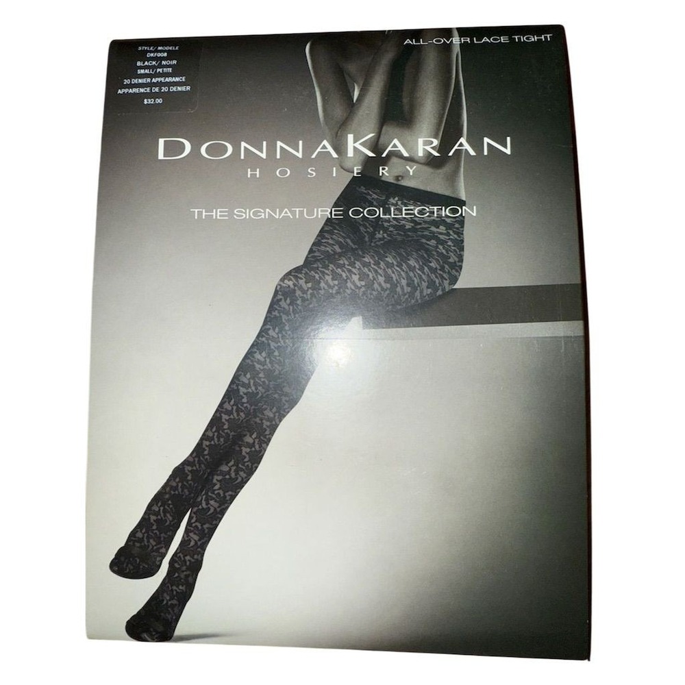 DKNY Women's Black All-Over Lace Tights small‎ denier appearance sexy pantyhose